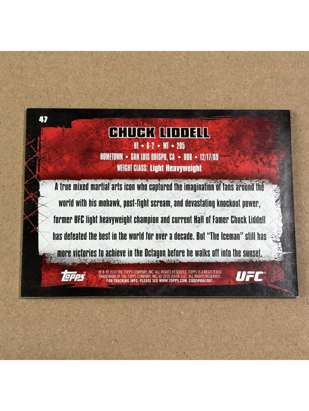 2010 Topps UFC Chuck Liddell #47 Gold